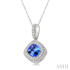 Cushion Shape Gemstone & Halo Diamond Pendant