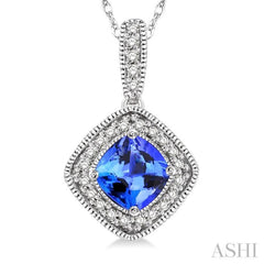 Cushion Shape Gemstone & Halo Diamond Pendant