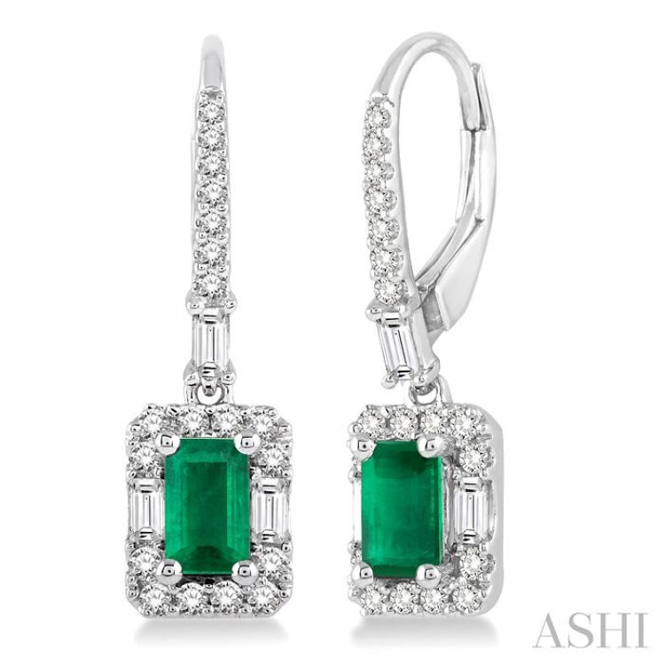 Emerald Shape Gemstone & Halo Diamond Earrings