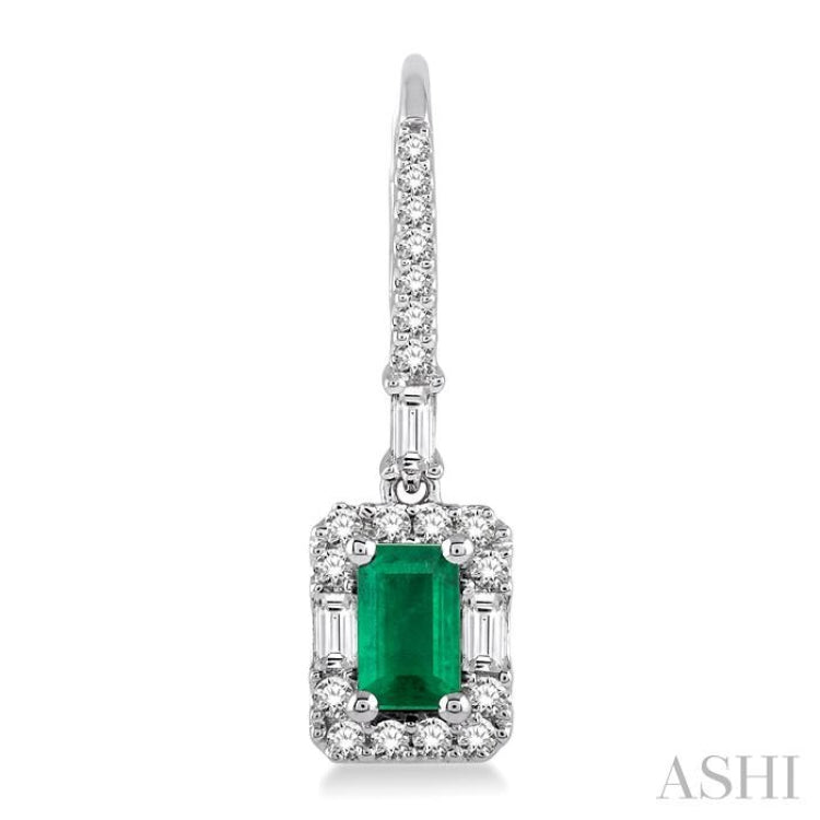 Emerald Shape Gemstone & Halo Diamond Earrings