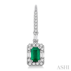 Emerald Shape Gemstone & Halo Diamond Earrings