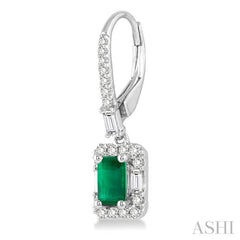 Emerald Shape Gemstone & Halo Diamond Earrings