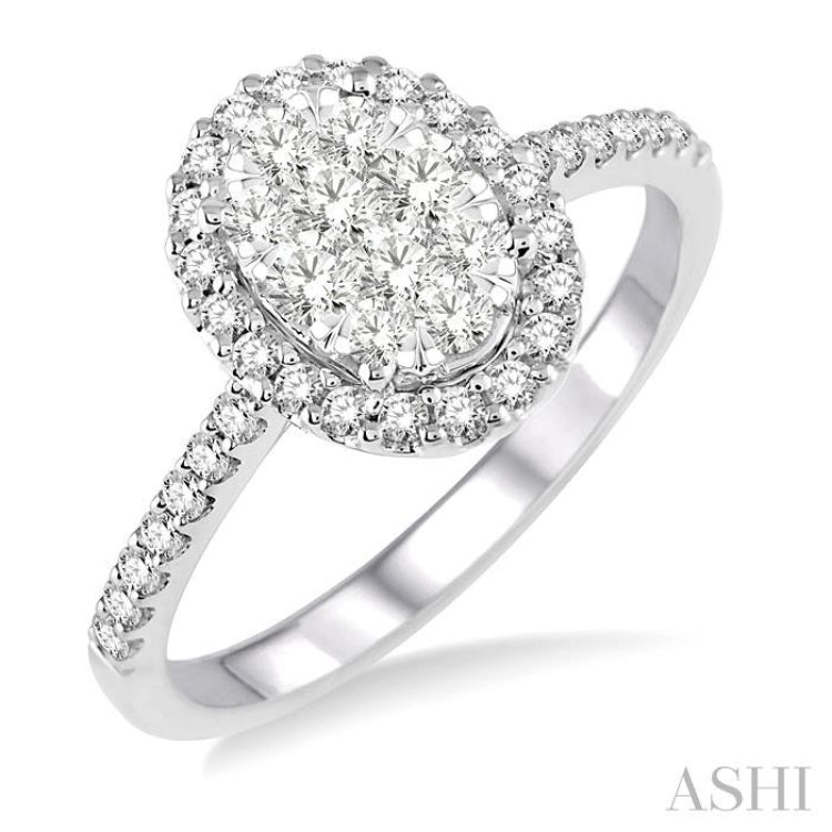 Oval Shape Halo Lovebright Essential Diamond Engagement Ring