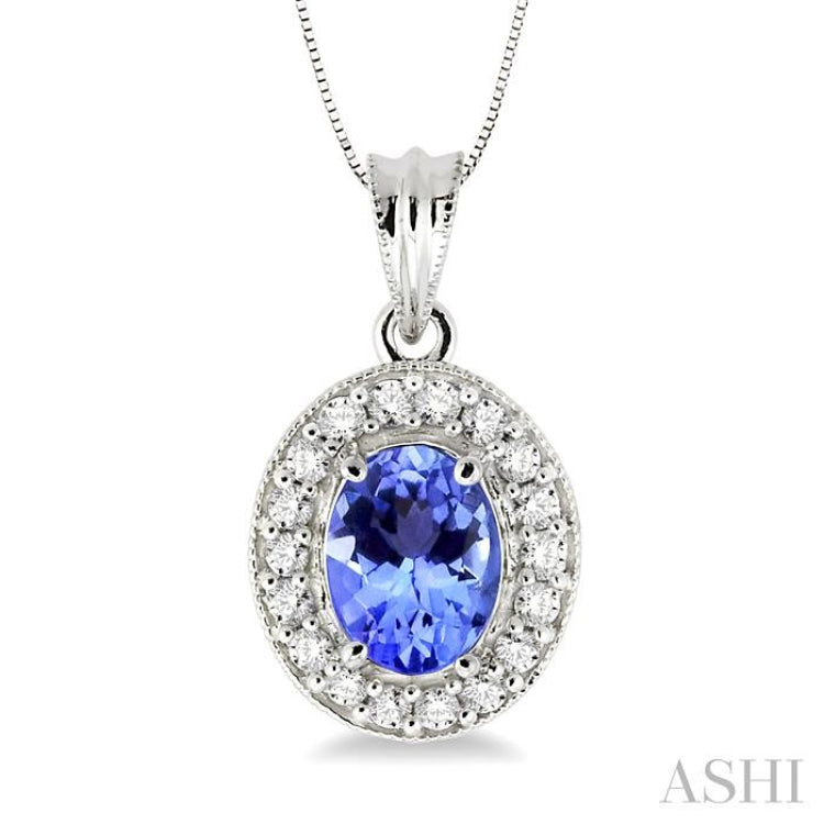 Oval Shape Gemstone & Halo Diamond Pendant