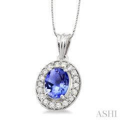 Oval Shape Gemstone & Halo Diamond Pendant