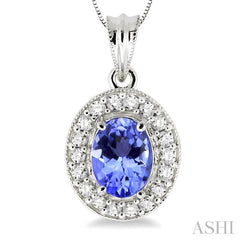 Oval Shape Gemstone & Halo Diamond Pendant