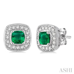 Cushion Shape Gemstone & Halo Diamond Earrings