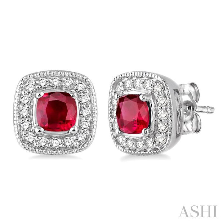 Cushion Shape Gemstone & Halo Diamond Earrings