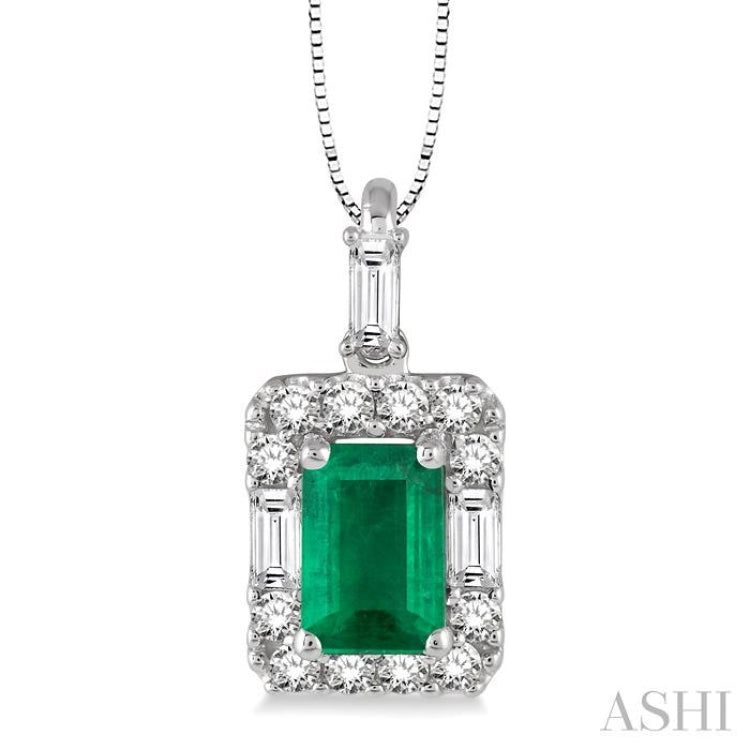 Emerald Shape Gemstone & Halo Diamond Pendant