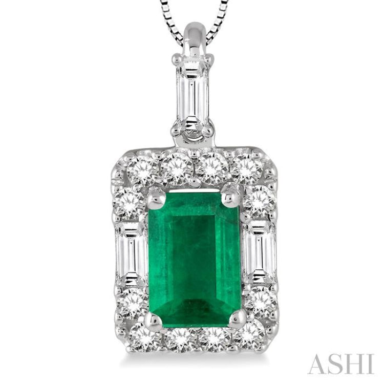 Emerald Shape Gemstone & Halo Diamond Pendant