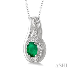 Silver Oval Shape Gemstone & Diamond Pendant