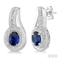 Silver Oval Shape Gemstone & Diamond Earrings