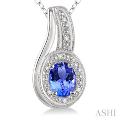 Silver Oval Shape Gemstone & Diamond Pendant