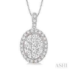 Oval Shape Halo Lovebright Essential Diamond Pendant