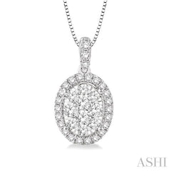 Oval Shape Halo Lovebright Essential Diamond Pendant