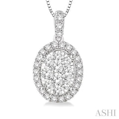 Oval Shape Halo Lovebright Essential Diamond Pendant