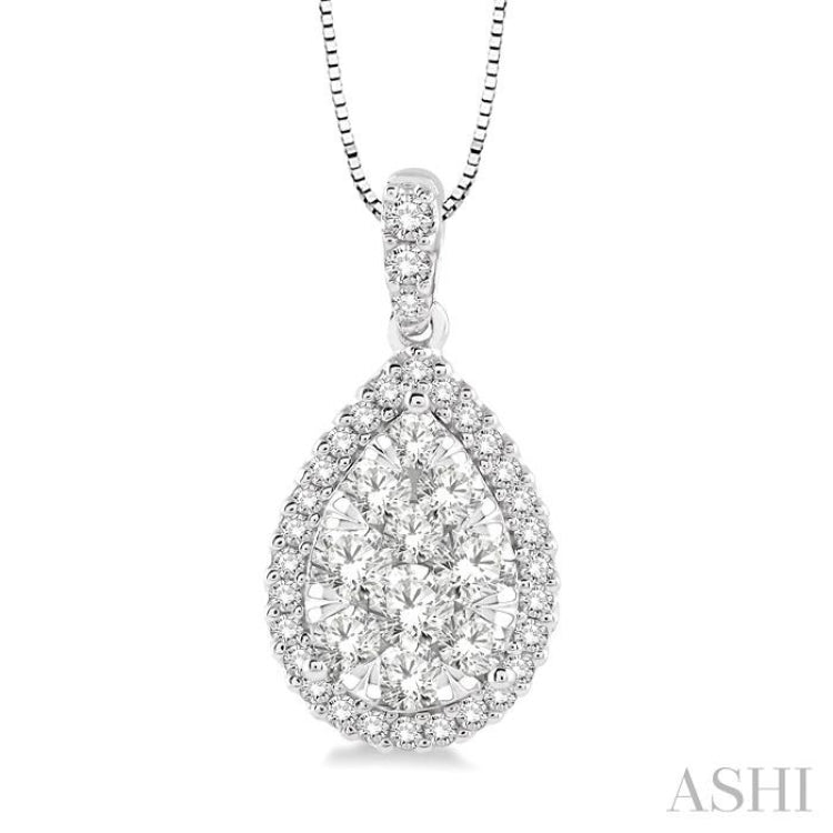 Pear Shape Halo Lovebright Essential Diamond Pendant