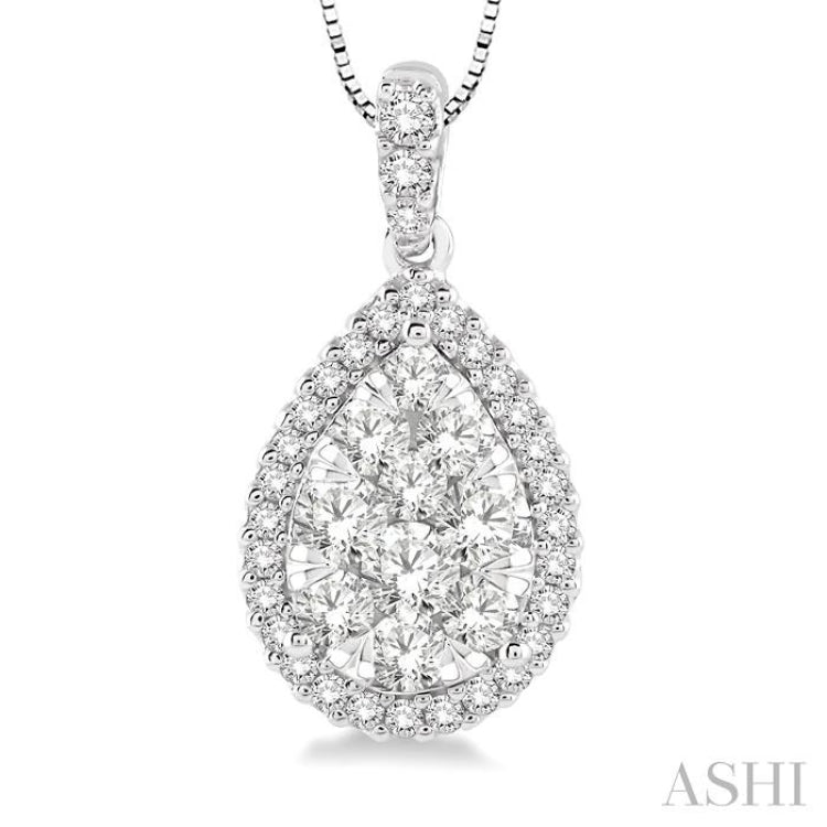 Pear Shape Halo Lovebright Essential Diamond Pendant