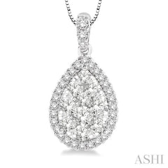 Pear Shape Halo Lovebright Essential Diamond Pendant