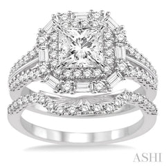 Princess Shape Halo Diamond Wedding Set