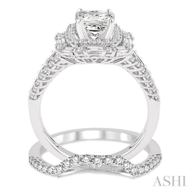 Princess Shape Halo Diamond Wedding Set