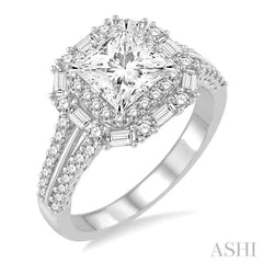 Princess Shape Semi-Mount Halo Diamond Engagement Ring