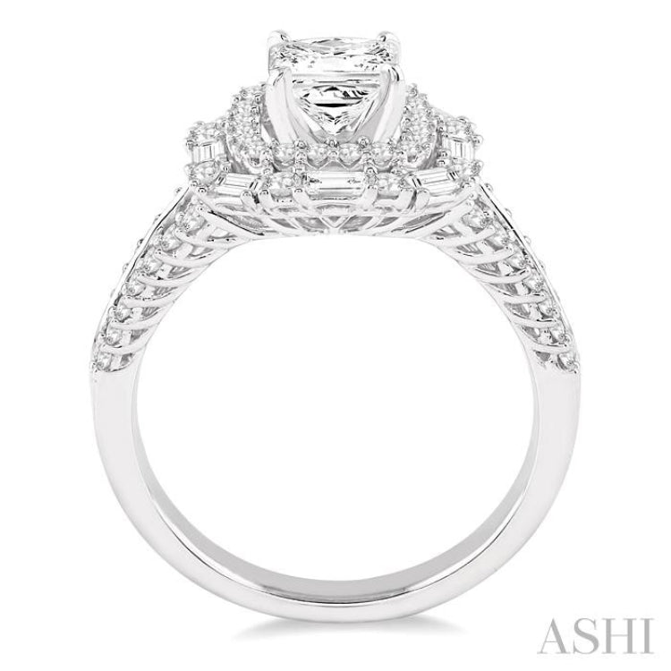 Princess Shape Semi-Mount Halo Diamond Engagement Ring