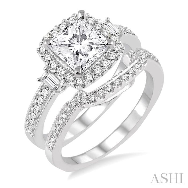 Princess Shape Halo Diamond Wedding Set