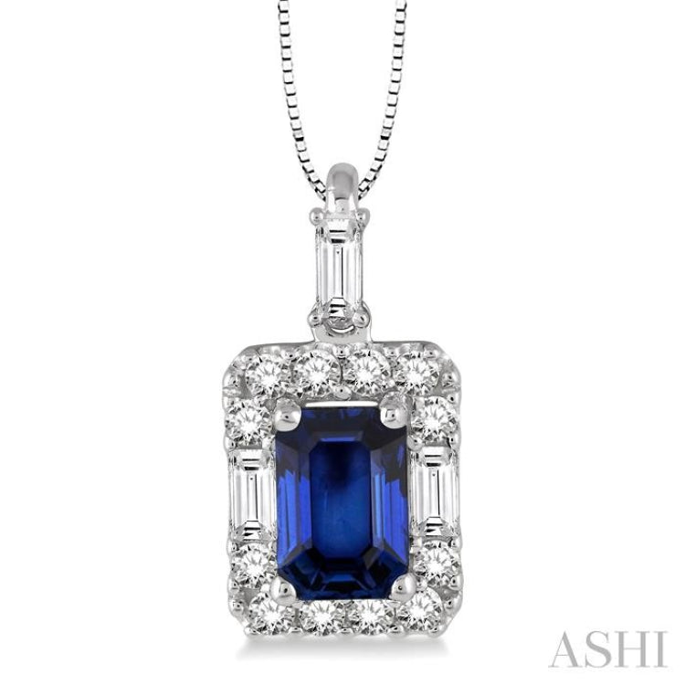 Emerald Shape Gemstone & Halo Diamond Pendant