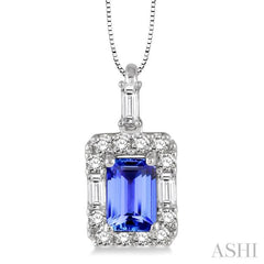 Emerald Shape Gemstone & Halo Diamond Pendant