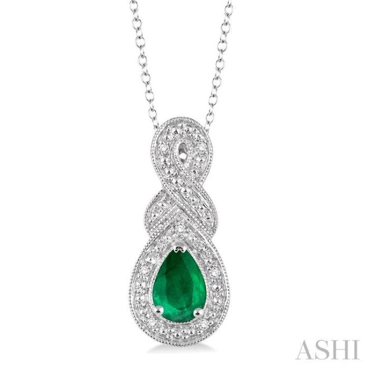 Silver Pear Shape Gemstone & Diamond Pendant