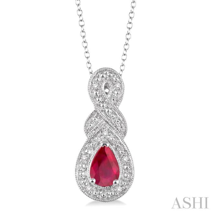 Silver Pear Shape Gemstone & Diamond Pendant