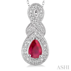 Silver Pear Shape Gemstone & Diamond Pendant