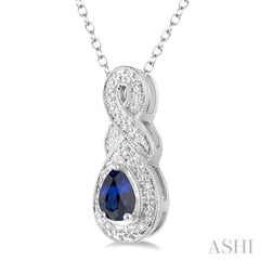 Silver Pear Shape Gemstone & Diamond Pendant