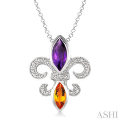 Silver Fleur De Lis Gemstone & Diamond Pendant