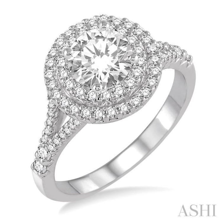 Round Shape Semi-Mount Halo Diamond Engagement Ring