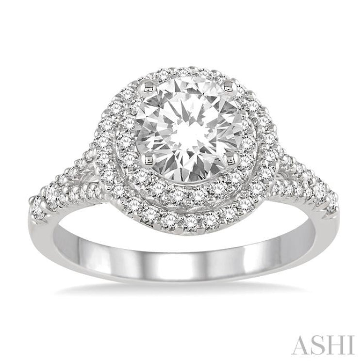 Round Shape Semi-Mount Halo Diamond Engagement Ring