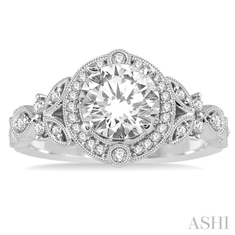 Round Shape Semi-Mount Halo Diamond Engagement Ring