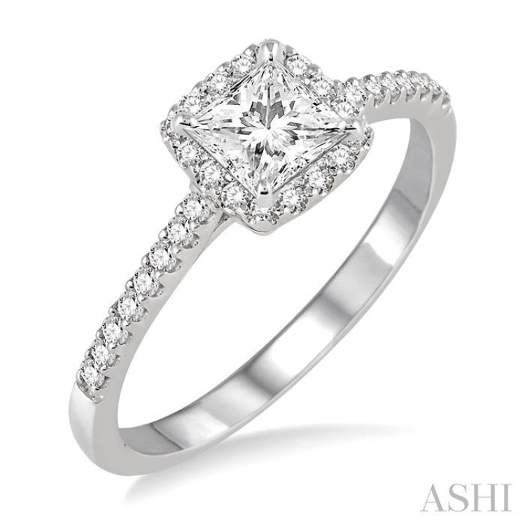 Princess Shape Halo Diamond Engagement Ring