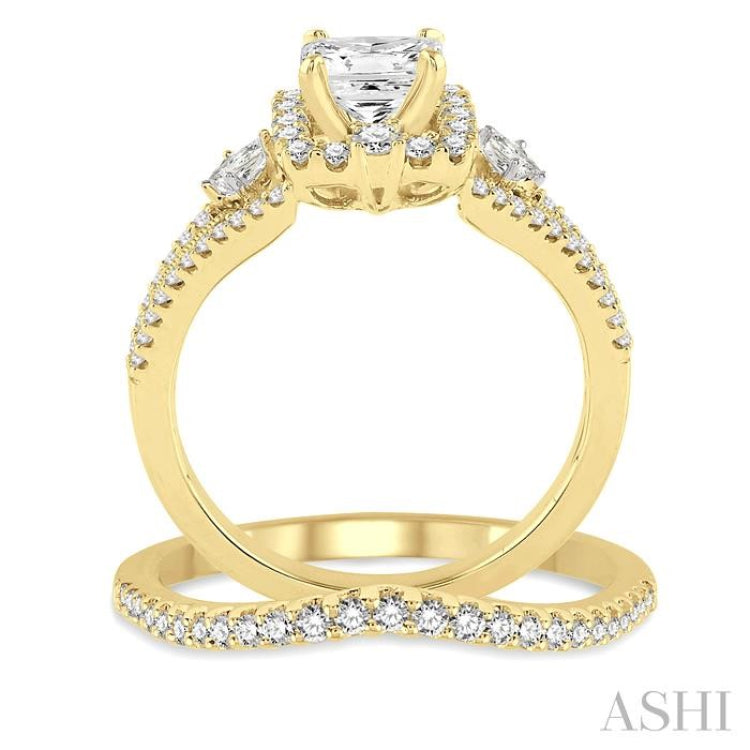 Princess Shape Halo Diamond Wedding Set