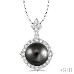 Black Pearl & Halo Diamond Pendant