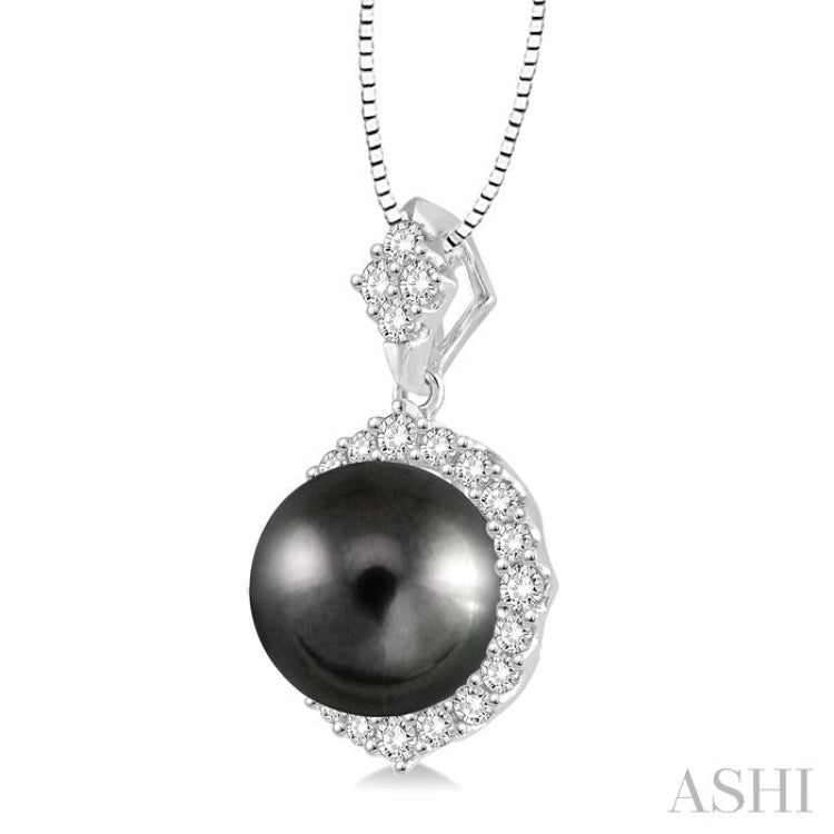 Black Pearl & Halo Diamond Pendant