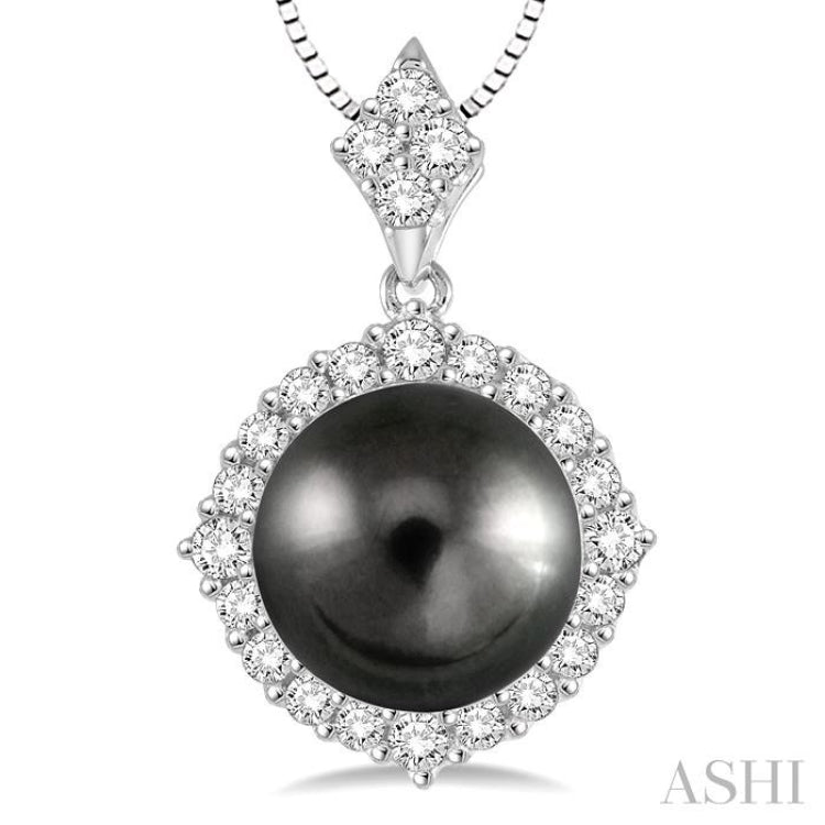 Black Pearl & Halo Diamond Pendant