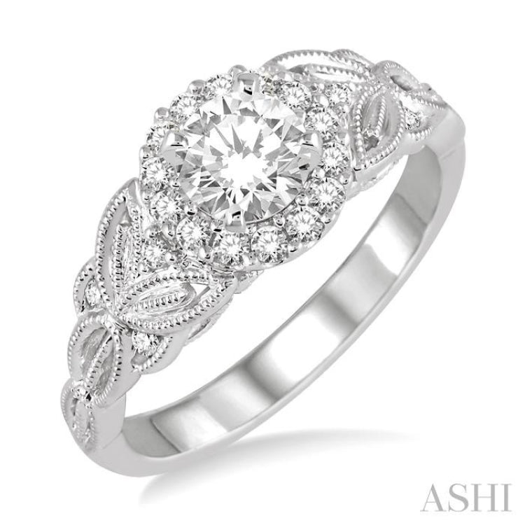 Round Shape Semi-Mount Halo Diamond Engagement Ring