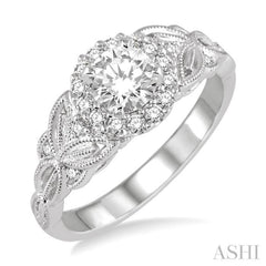 Round Shape Semi-Mount Halo Diamond Engagement Ring