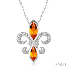 Silver Fleur De Lis Gemstone & Diamond Pendant