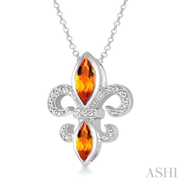 Silver Fleur De Lis Gemstone & Diamond Pendant