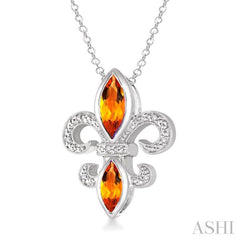 Silver Fleur De Lis Gemstone & Diamond Pendant