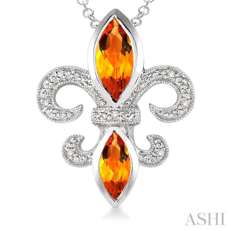 Silver Fleur De Lis Gemstone & Diamond Pendant