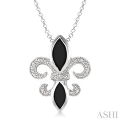 Silver Fleur De Lis Gemstone & Diamond Pendant